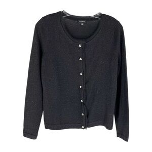 Talbots Merino Wool Cardigan Womens Size Small Black Metallic Pearl Button